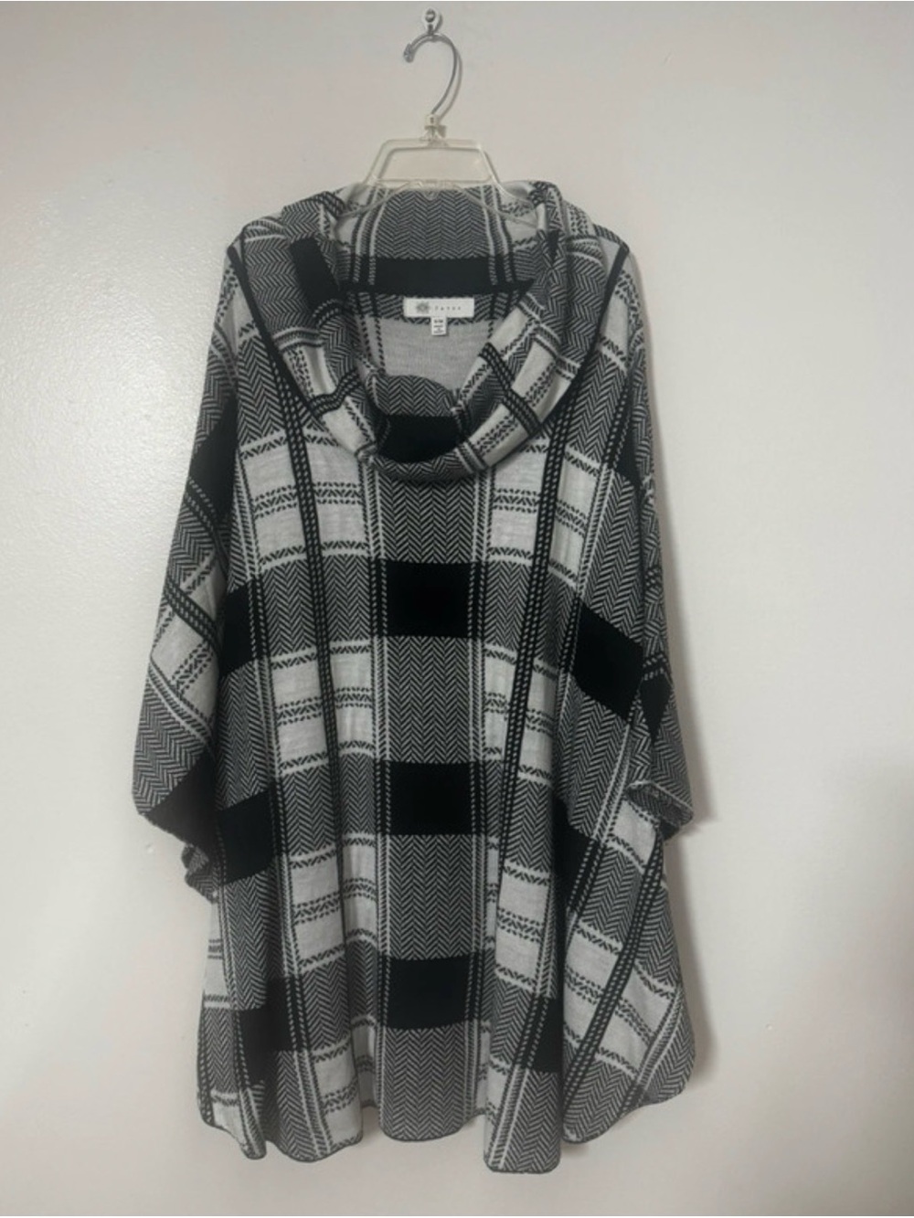 Fever Black & White Plaid Hooded Poncho Cape